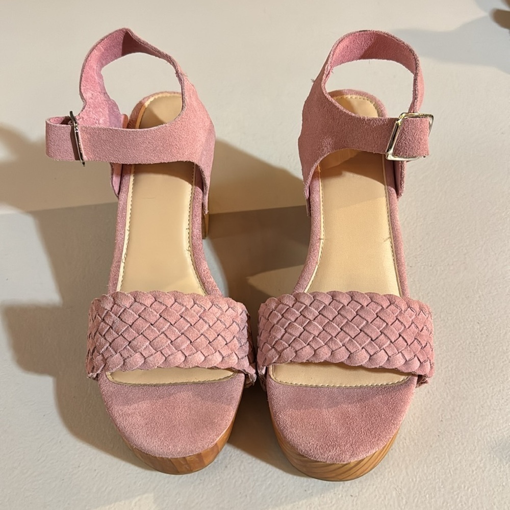 Rag & Co APRIL Light Pink Wooden Clogs In Suede Weave. Size 10 - Picture 3 of 11